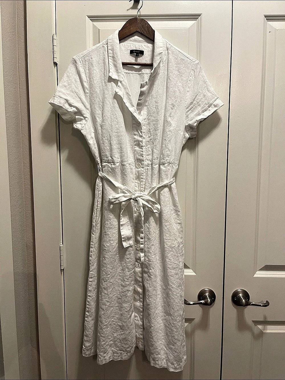 Quince 100% European Linen Button Front Dress White Midi Shirt Dress NWOT